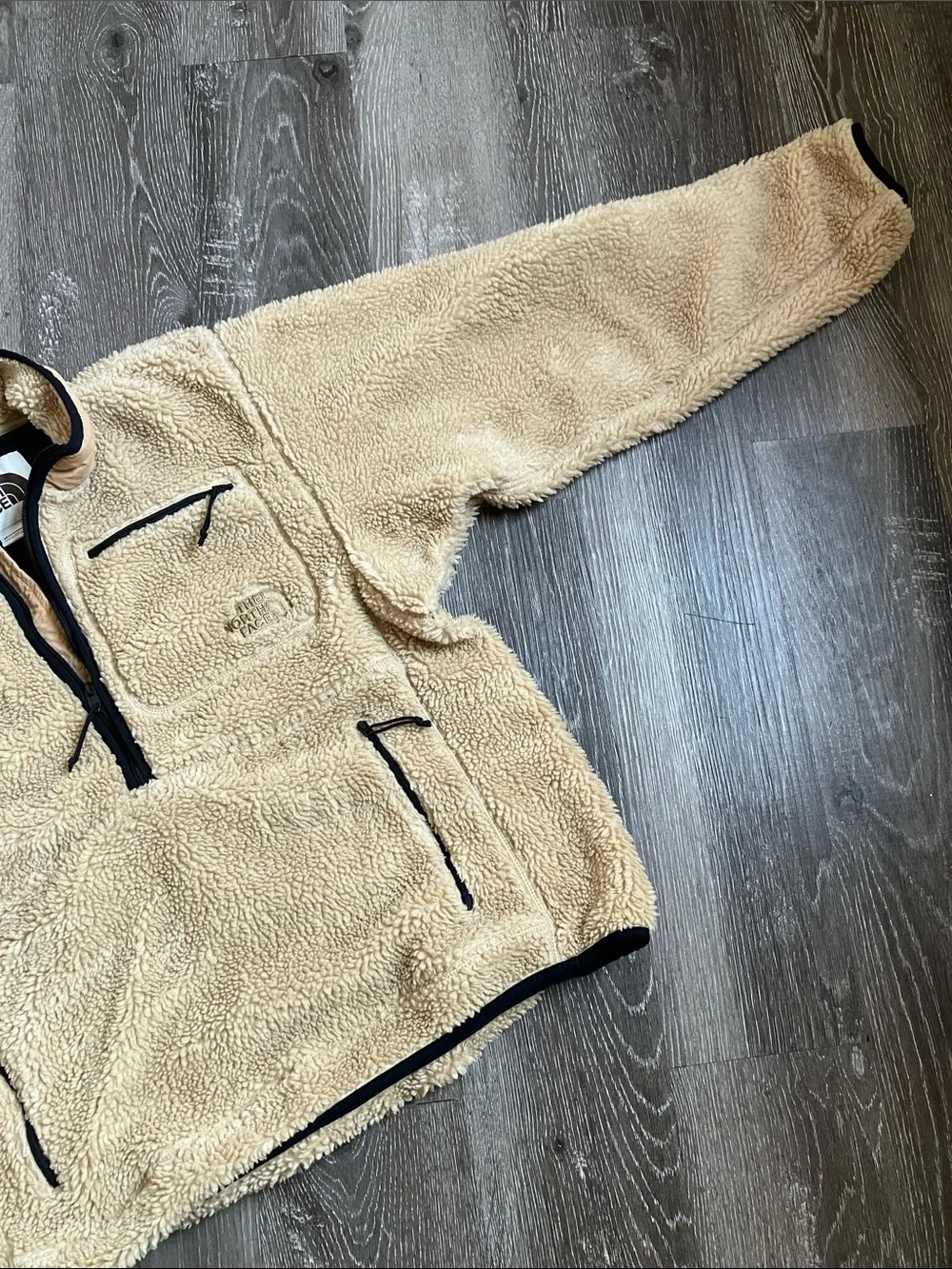 The North Face Extreme Pile Pullover in an almond butter/tan colorway